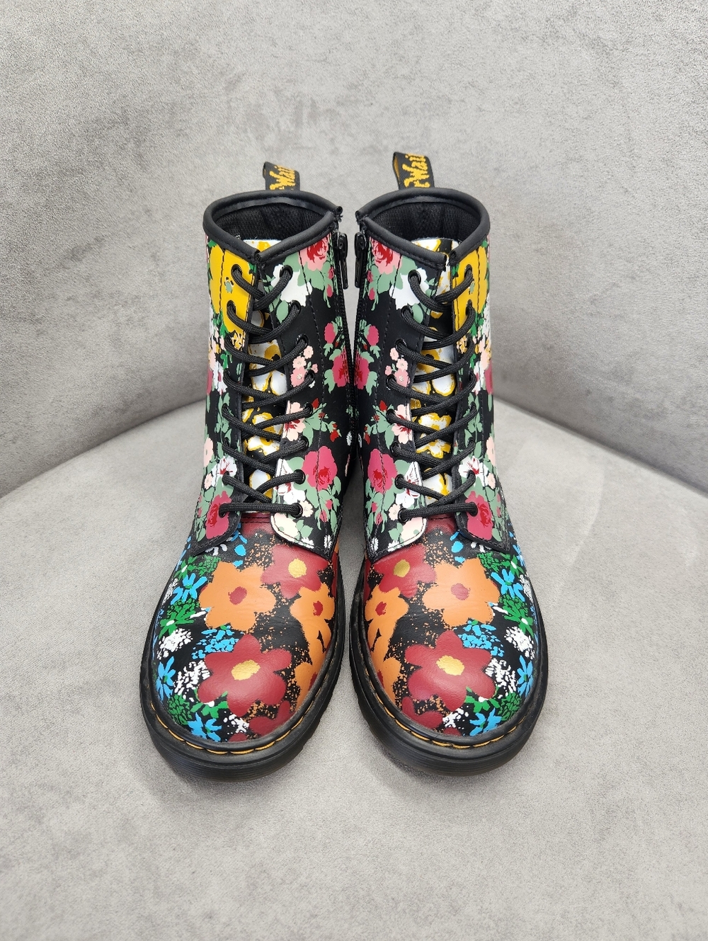 Dr. Martens Ankle Boots Women's 7 Black Floral Leather 1460 Pascal Mashup Rework - Picture 7 of 17